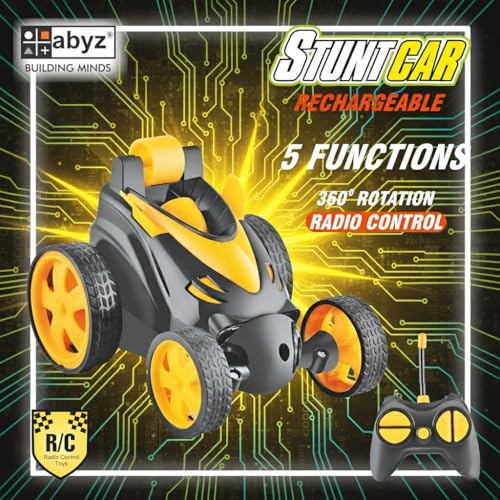 Image of abyz 360 Rotating RC Stunt Car - LED Lights, Sound, Off-Road Remote Control Vehicle for Kids and Adults (Yellow)