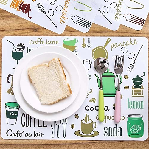 Image of 4 Pieces PVC Table Mats Set - Non-Slip, Heat Resistant and Washable Hot Insulation Pad - Modern Waterproof Placemats for Dining Table, Kitchen, Restaurant, Hotel (4-Piece, Green Colour)