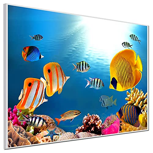 Ecowelle Infrared Heater with Picture 500 Watt 60 x 120 cm Infrared Heating Made in Germany White Aluminium Profile B 5 Water World