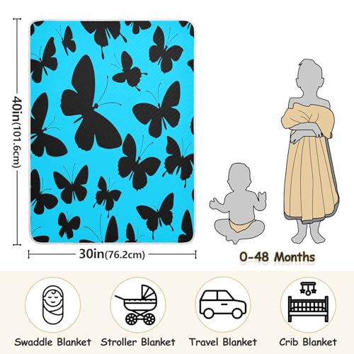 Burbuja Butterfly on Blue Baby Blanket for Boys Girls, Nursery Soft Warm Swaddling Receiving Baby Blankets, 30x40 in Toddler Blanket3