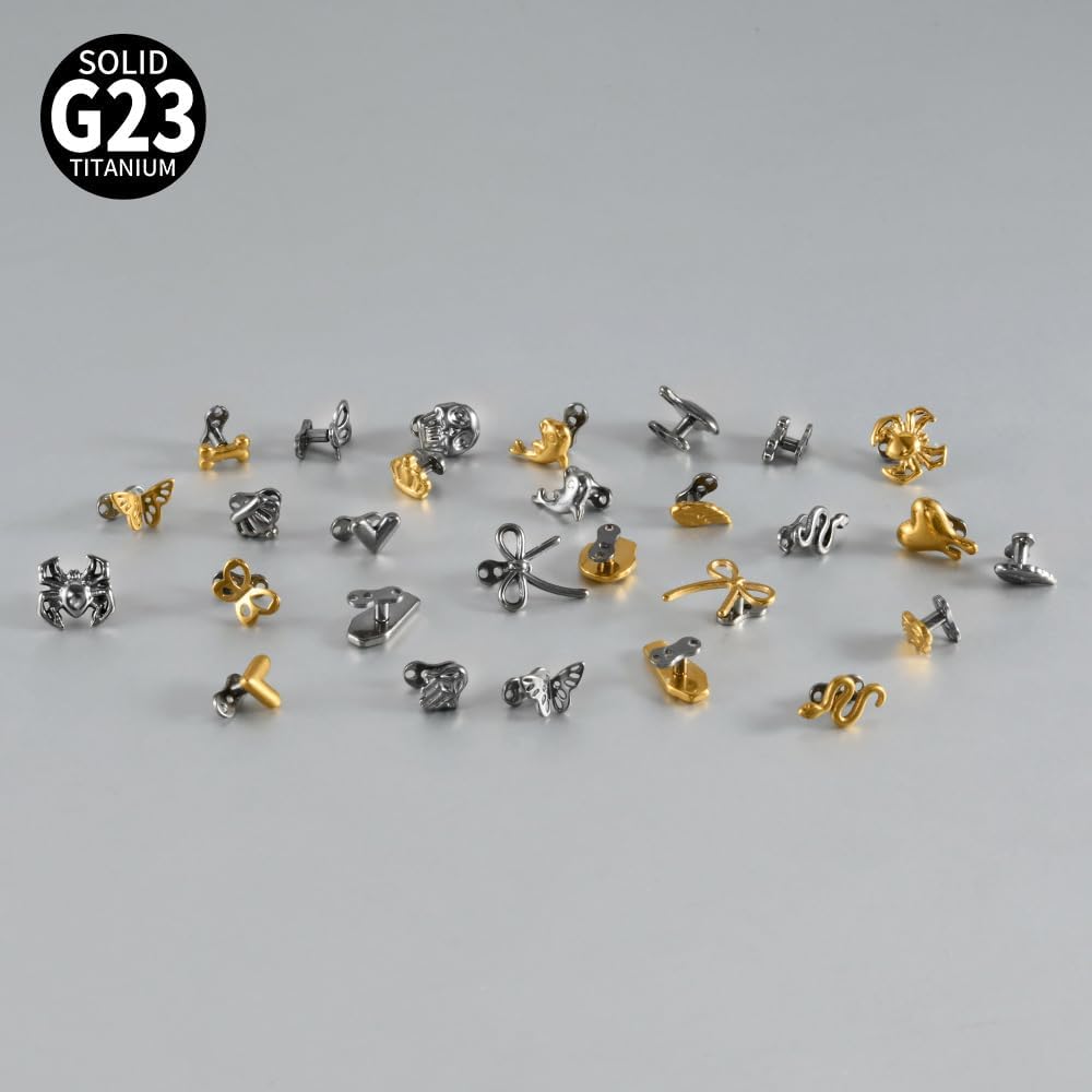 2PCS G23 Titanium Dermal Piercing Jewelry Set, 14G Internally Threaded Micro Dermal Anchor Tops and Base, ASTM F136 Implant Grade Hypoallergenic Surface Anchor Studs for Lip Cheek Neck Chest Collarbone Body Piercing image 3
