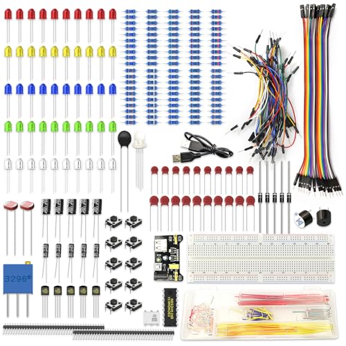 DaFuRui Electronics Component Kit，37 Values Total 480 Pcs Electronic Component Assortment Kit with Power Supply Module 830 tie-Points Breadboard Compatible with Arduino