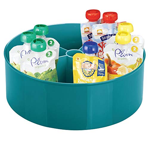 mDesign Plastic Lazy Susan Turntable Storage Tray - Divided Spinning Organizer for Nursery/Kid's Room - Store Lotions, Wipes, Diapers, Baby Shampoo - 5 Sections - Teal Blue