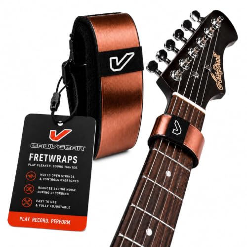 Image of Gruv Gear Fret Wrap & Guitar Mute, Fretwrap for Acoustic, Electric & Bass | String Dampener Recording, Tapping & Practice Accessory (1 Pack, Small Bronze, Fits 4 String Bass, 6 String Guitar)