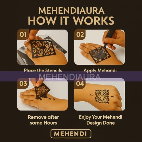 Image of Rajasthani Mehendi Decorative Hand Stencil Sticker Set with Floral and Mandala Patterns Stencil Bridal Design Wedding, Festival & Party Rajasthani Mehndi Henna for Hands [B10]
