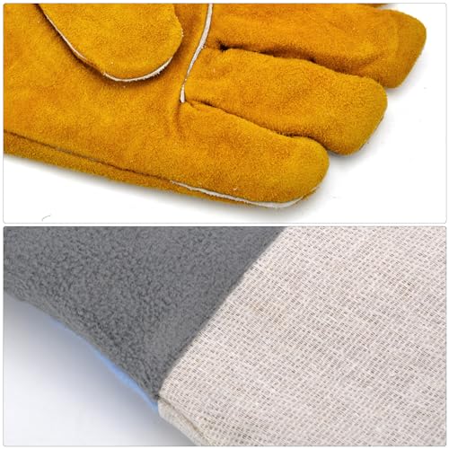 WOKICOR Feuerfeste Kaminhandschuhe und Grillhandschuhe Herren, Hitzeschutz Handschuh,Hitzebeständige Schweißerhandschuhe,Ofen Kaminofenhandschuhe, Braun, Robust Sicher,Handschuhe Hitzebeständig