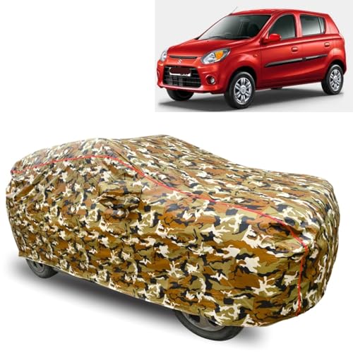 Image of GROOFOO Car Cover Compatible with Maruti Suzuki Alto800 | Camouflage, Waterproof, Dustproof, UV Protection | Military Jungle Design | Custom Fit, Triple Stitched | All Weather Body Cover