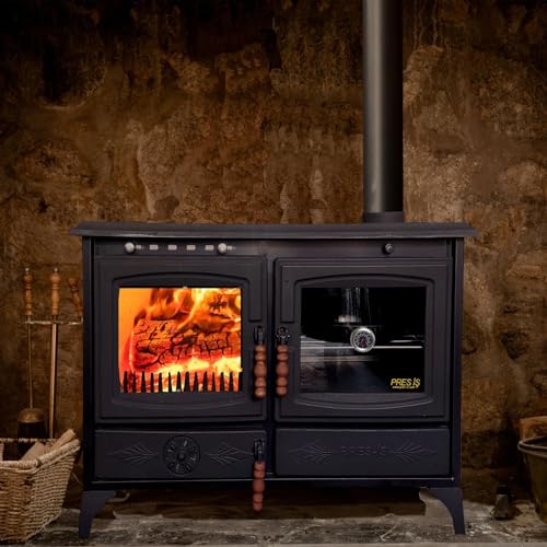 Schwarzer Gusseisenofen mit Ofen, robuster Gusseisen- Kaminofen, Backherd, Herd, 96, 5 cm (H) x 76, 2 cm (B) x 48, 3 cm (L), hergestellt in der Türkei, Kabinenofen, Herd innen für Haus, Kamin mit Fenster-2