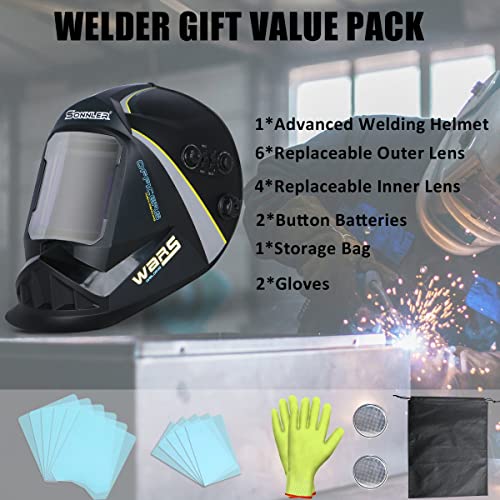 3.94" *3.66" Large Viewing Welding Helmet, Sonnler True Color Auto Darkening Welding Helmet, Solar/Battery Power Welding Hood With 4 Arc Sensor, Wide Shade 4~5/9-9/13 Welding Mask For Tig Mig Arc #TOP5