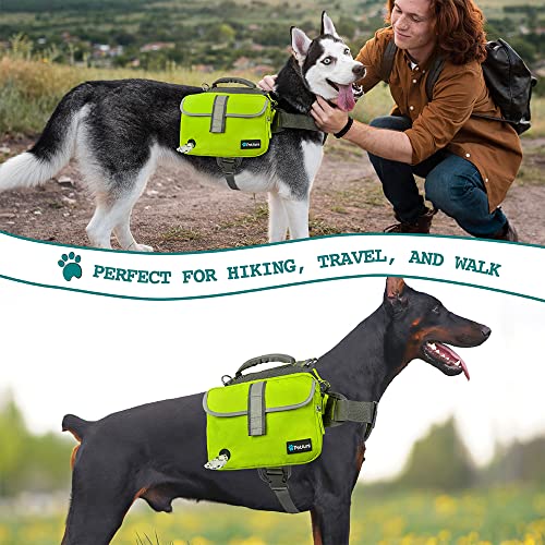 Petami Dog Backpack For Medium Large Dogs, Dog Saddle Bag For Dogs To Wear, Harness Saddlebag With Reflective Safety Side Pockets For Hiking, Camping, Vest Dog Pack For Travel (Green, Large) #TOP5