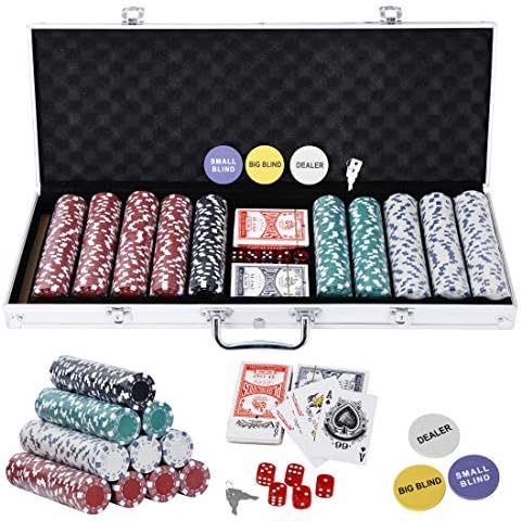Smartxchoices 500 PCS Poker Chip Set 11.5 Gram Dice Style Clay Casino Poker Chips w/Aluminum Case Cards Dices Blind Button for Texas Holdem Blackjack Gambling Cover