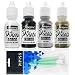 Jacquard Pinata Alcohol Inks 4 Pack Bundle, Blanco, Silver, Rich Gold, Mantilla Black and 10x Pixiss Ink Blending Tools