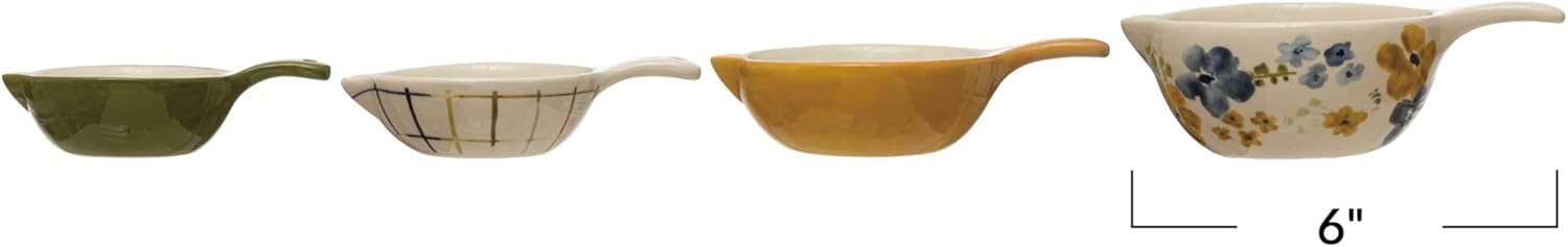 Creative Co-Op Hand-Painted Stoneware Measuring Cups, Multicolor