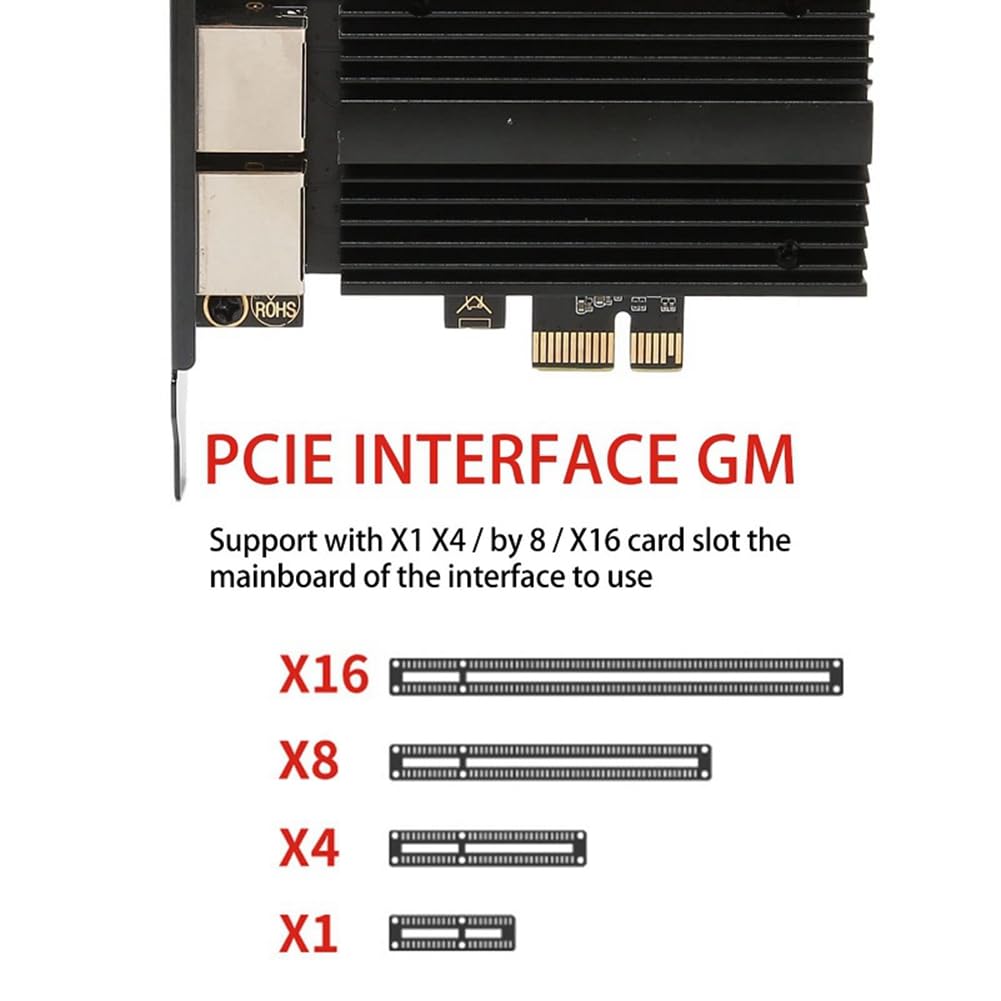 Loufy Scheda di Rete da 2500 Mbps Pcie A RJ45 I226-V Scheda di Rete Gigabit Ethernet da 2,5 G A Doppia Porta 100/1000/2500 Mbps per Desktop Nero 1 PZ