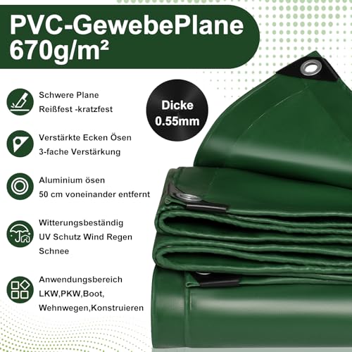 Plandeka okryciowa 670 g/m², do samochodów ciężarowych, z oczkami, wodoszczelna, odporna na rozerwanie, wzmocnione krawę