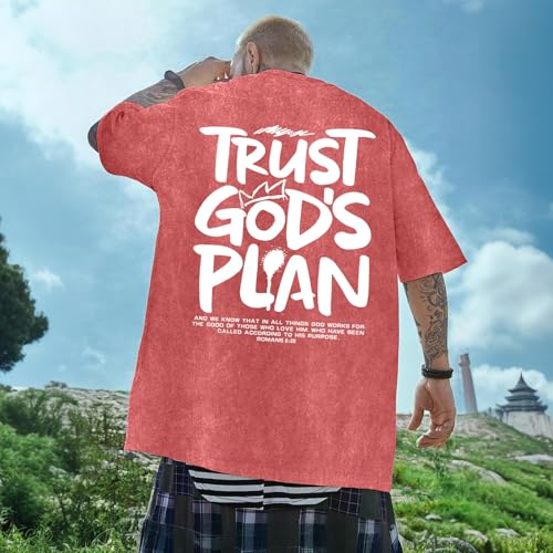 Image of BINTEHGS God Christian T Shirts for Men Jesus Faith Shirt Acid Wash Oversized Tees Bible Verse Graphic Vintage Tshirt
