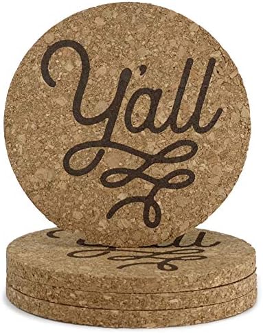 Y'all Texas Coaster Set Cork 3.5 Inch Coasters - 4 Texas Coasters Texas Gift