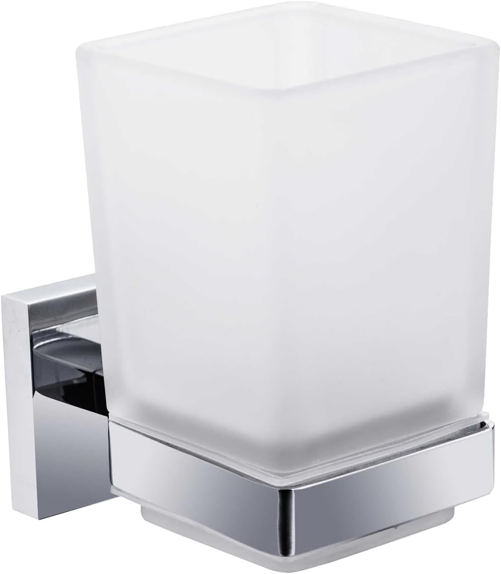 iBathUK Modern Chrome Toothbrush Holder Wall Mount Tumbler Square Bathroom Accessory ACC119