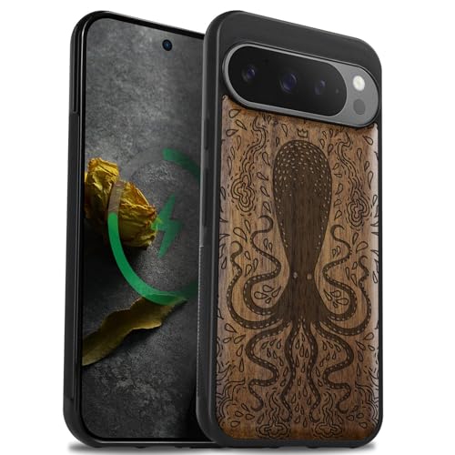 Coque Google Pixel 9 Pro XL Magsafe Carveit en bois de noyer gravé