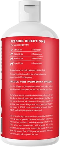 Miniatura 6 de Aceite de salmón prémium para perros  Aceite de salmón noruego puro alto en Omega 3 EPA y DHA  Potente aceite de pescado para perros piel y pelaje,