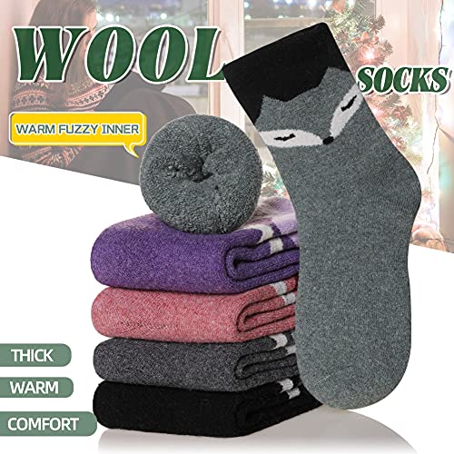 Image of Velice Wool Socks for Women Merino Wool Boot Hiking Thick Thermal Warm Winter Crew Cushion Cozy Work Socks 5 Pairs