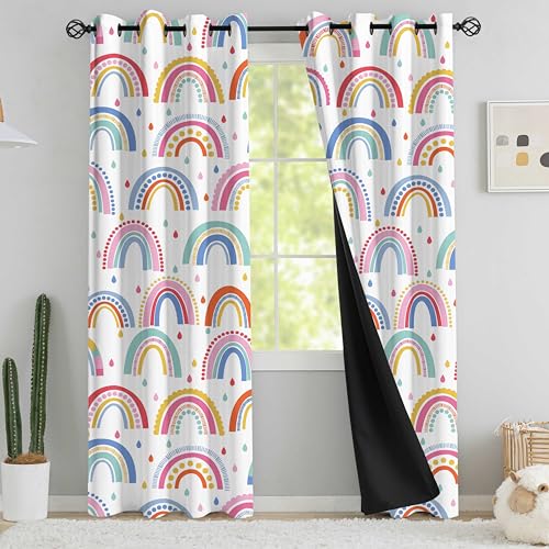 Image of Blackout Rainbow Curtains for Kids Nursery Curtain, C3, 52 inch x 63 inch, 2 Panels