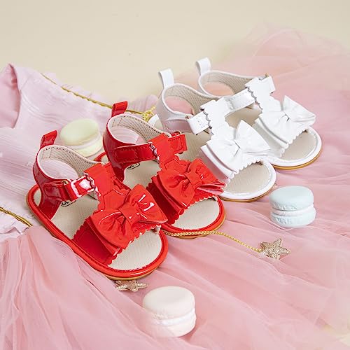 Image of Meckior Baby Toddler Infant Girls PU Leather Soft Open Toe Summer Sandals Flower Princess Flat Shoes