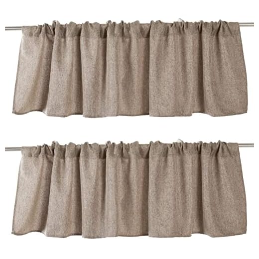 Jola's House 2 Pack Burlap Window Curtain Valances Farmhouse Style Window Treatment Decor Curtains Rod Pocket Valances for Kitchen/Living Room 16" x 56" (Brown)