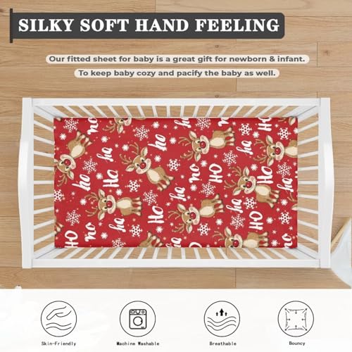 Image of Reindeer Bats Crib Sheets for Baby Boys Girls Red Christmas Crib Sheet for Standard Crib Mattress 28 inch x 52 inch Fitted and Soft Breathable Crib Mattress Sheet