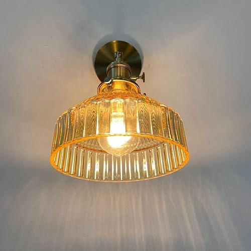 Miniatura 2 de Vintage Glass Wall Lamp Modern Brass Wall Sconce Rotating Farmhouse Lighting for Living Room Bathroom Vanity Bedside E26E27 Base(Amber)