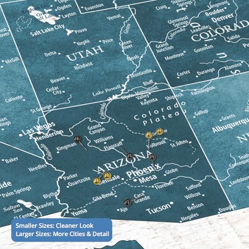 Image of IPIC - Antique Blue USA Travel Map, Pin Board Canvas Wall Art, Travel Map with Pins Included, Ready to Hang for Home or Office, 24x16 Inch