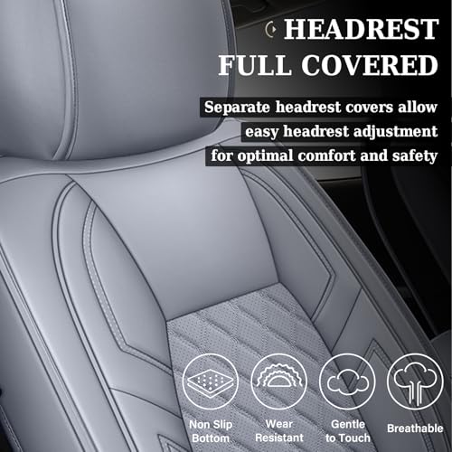 Image of Coverado Toyota Tundra Seat Covers, Leather Seat Covers Compatible with 2007-2021 Toyota Tundra Crew /Crewmax /Extended /Double Cab Automotive Seat Covers for Car Trucks (Front, Gray)