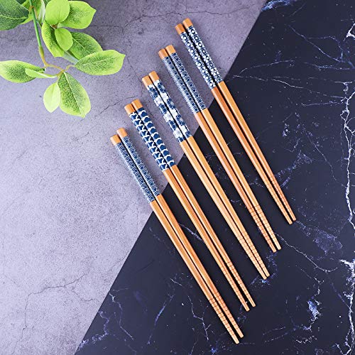 image for Antner 5 Pairs Natural Bamboo Chopsticks Reusable Classic Japanese Sty