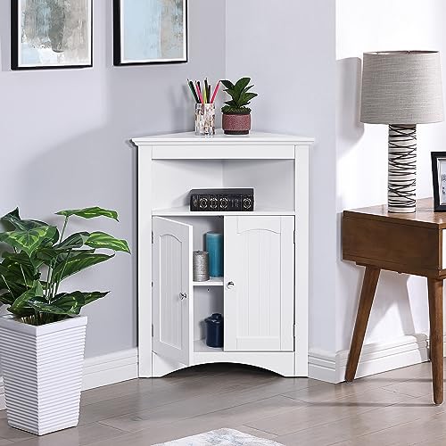 RockRain Corner Storage Cabinet: Modern White Triangular Design with Adjustable