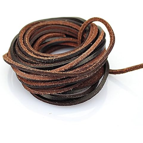 LolliBeads (TM) 3mm Flat Genuine Leather Strip Cord Braiding String Dark Brown Espresso (5 Yards) Cover