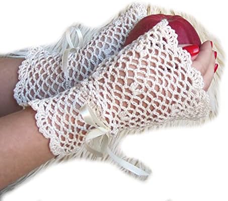 Crochet Mittens, fingerless gloves, Wrist Cuffs with satin ribbon, Fingerless, Bridal Accessories, Wedding Jewelry, victorian lace fingerless gloves, crochet cuff