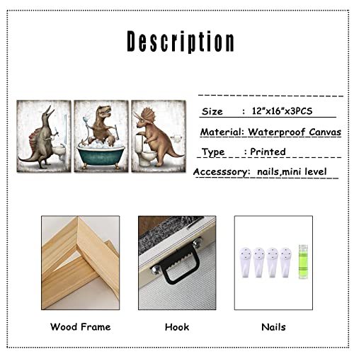 Derkymo Dinosaur Canvas Wall Art Educational Gift Home Decorations Gift Idea For Nursery And Bathroom Modern Gallery Wrapped Wall Art Prints Teen Room Decor Stretched And Framed Ready To Hang 12"X16"X3 Pieces #TOP3