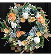 Bibelot 22 Inch Spring/Summer Floral Wreaths for Front Door,Artificial Valentines Day Wreath with...