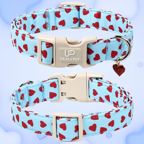 Image of Valentine's Dog Collar, UP URARA PUP Pink Heart Adjustable Pet Collar with Bowknot Charm, Wedding Dog Accessories for Small Medium Large Dogs