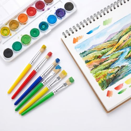 Afcabakila Set de 48 Pinceles Grandes de Cerda para Pintura, Redondo y Plano con Mangos de Colores para Acrílico y Acuarela miniatura 7