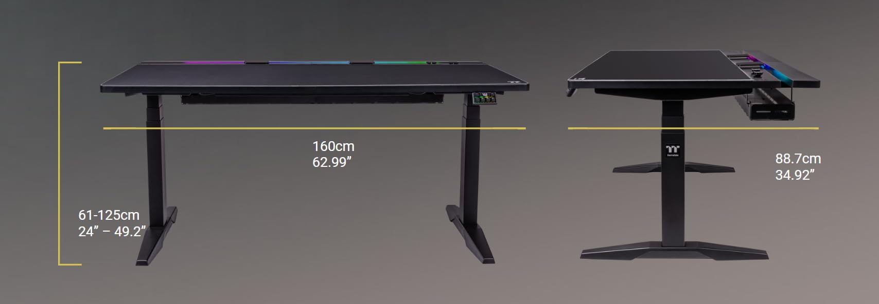 Thermaltake G700 Gaming Desk | RGB‑Gaming‑Schreibtisch | Kabelmanagement | Carbon‑Oberfläche | Headset‑Halter | Monitor‑Support | Stabiler Stahlrahmen | Black
