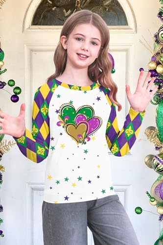 Image of Mardi Gras Shirt for Kids: Toddler Boys Girls Mardi Gras Long Sleeve Happy Carnival Outfits Mask Graphic Tee 4-12 Years