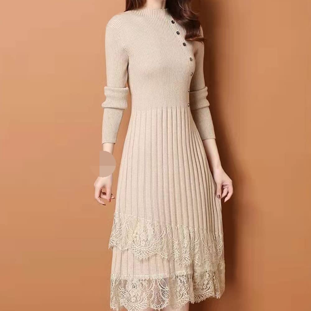 Pulls Tricot Femme,Chandail Tricoté À Col Roulé pour Femme, Ourlet en Dentelle Beige, Pull Élégant, Printemps, Automne, Pull, Cadeau De Mode pour Petite Amie, Fête des Mères