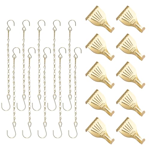 Image of Picture Hanging Kit 10Pcs Rail Hooks with 10Pcs Chains, Metal Picture Display Hanging System for Wall Pictures, Exhibition(Gold-B)