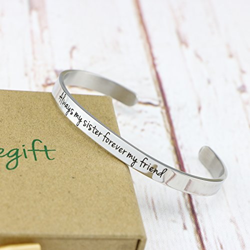 Awegift Gift For Sister Engraved Cuff Bracelets Stainless Steel Jewelry Wedding Gifts For Her Always My Sister Forever My Friend #TOP2