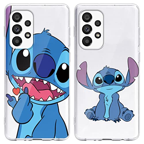 2 Pieces Coque pour Samsung Galaxy A53 5G 6.5" Anime Stitch Coque Case avec Cute Motif Protective Housse Étui de Téléphone Transparent Antichoc TPU Silicone Cartoon Cover pour Samsung A53 Cover