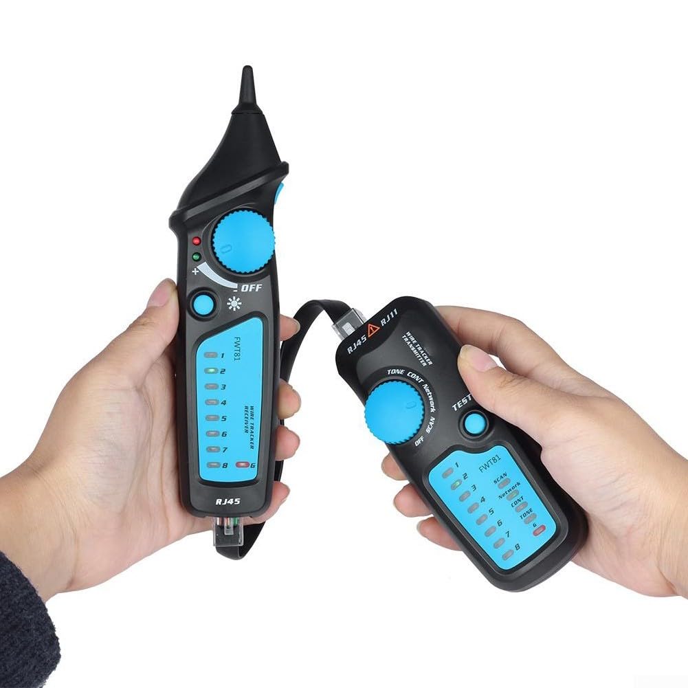 FWT81 Testeur de câble réseau avec double bouton pour tracé de ligne téléphonique LAN – Kit de recherche de fils isolés ABS 17,5 cm