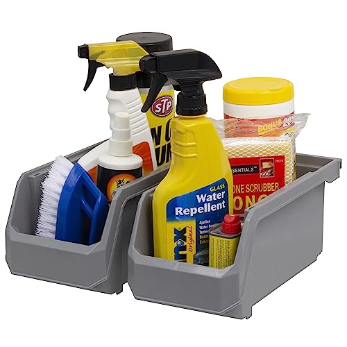 Image of ReadySpace Plastic Containers for Organizing and Storage Bins for Closet, Kitchen, Office, Garage or Pantry Organization, Stackable Bins, Medium (11 inch x 5 inch x 5.5 inch), 8-Pack, Grey