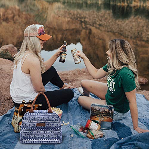 LOKASS Lunch Bag Cooler Bag Women Tote Bag Insulated Lunch Box Water-resistant Thermal Lunch Bag Soft Liner Lunch Bags for women /Picnic/Boating/Beach/Fishing/Work (Blue+Elephant )