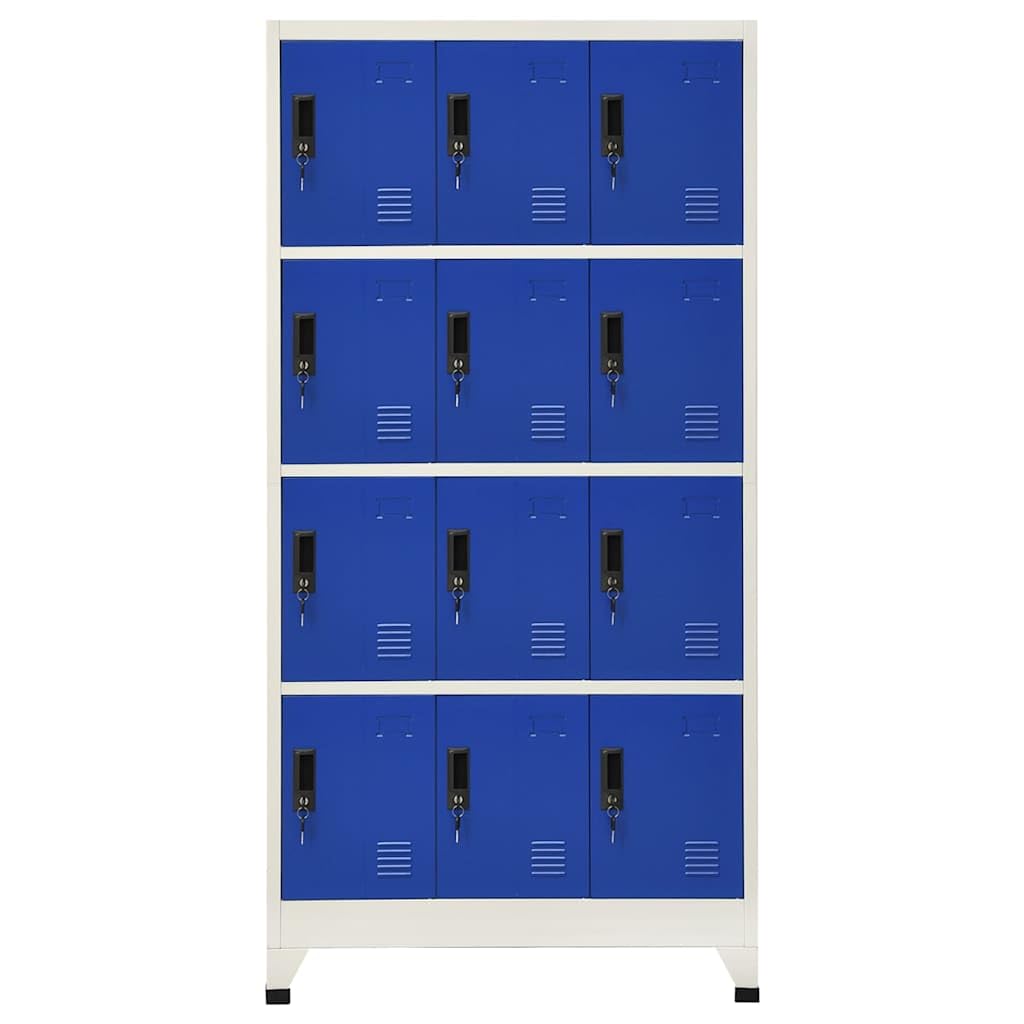 Schließfachschrank 12 Türen Stahl Spind Grau Blau 90x45x180 cm